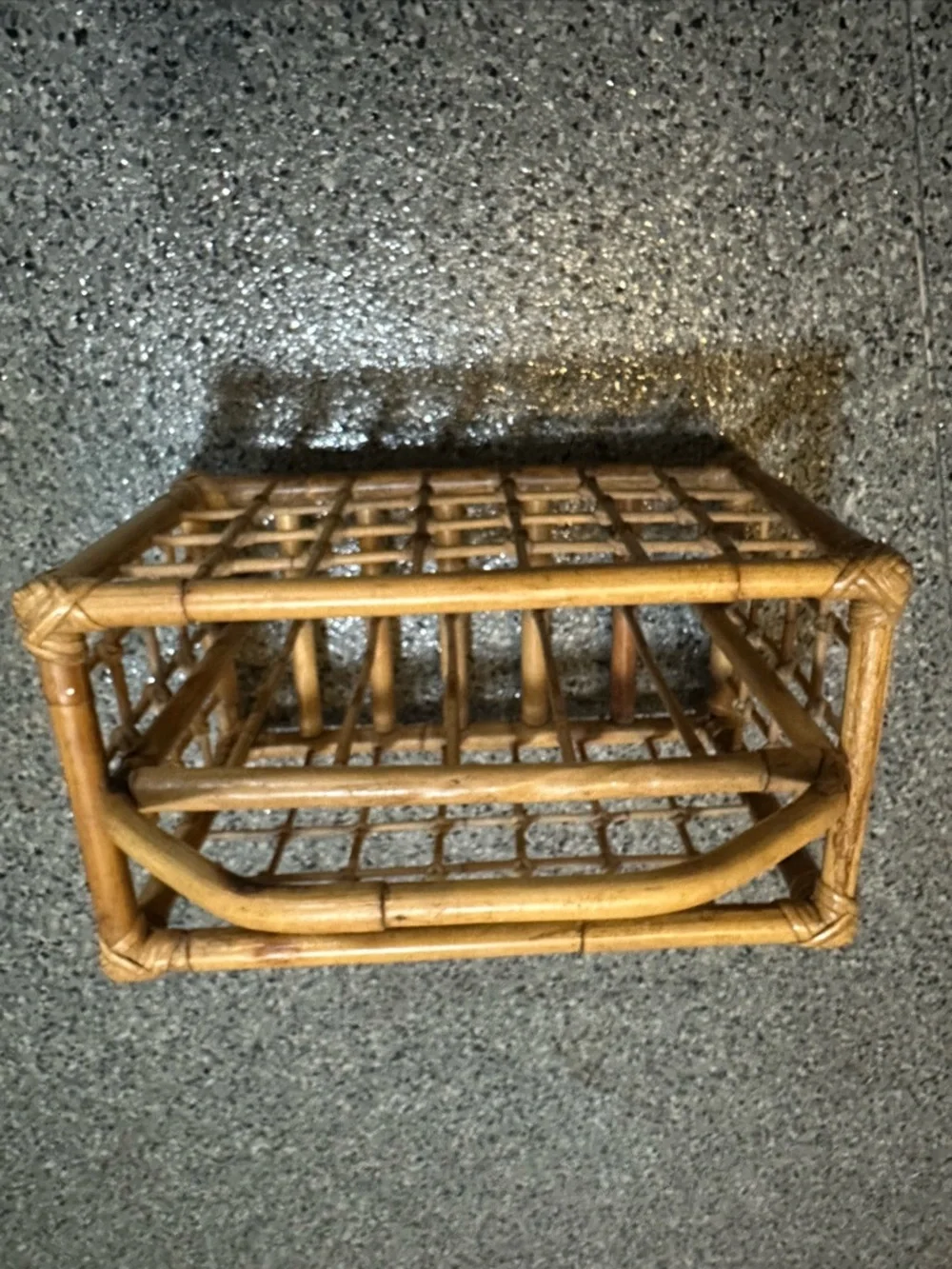 Vintage Mid Century Rattan Bamboo Magazine Rack MCM Boho Record Holder 60s 70s